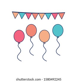 Bunch of balloons with flags in flat style vector isolated on white background.