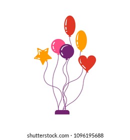 Bunch of balloons in flat style isolated on white background. Celebration elements for party invitations decoration vector illustration