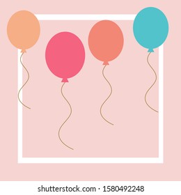 Bunch of balloons in flat style vector on pink background. Greeting background.
