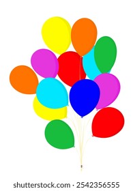 bunch balloons flat style vector isolated.Helium balloon inflatable illustration .elements decorations colorful flying ballon with rope.Birthday, Anniversary,party,graduation,holidays,event,celebrate.