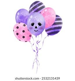 Bunch of balloons for halloween design. Vector watercolor illustration