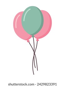 Manojo de globos aislados sobre fondo blanco. Lindo estilo plano