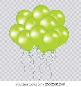 Ein Haufen Ballons einzeln auf weißem Hintergrund. Eine realistische Vektorvorlage von grünen festlichen 3D-Heliumballons für Jubiläums- und Geburtstagsparty-Designs