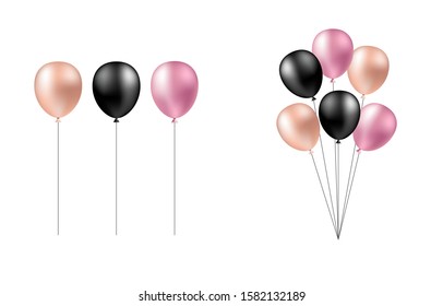 Bunch of balloons in realistic style vector isolated on white background. Isolated balloons