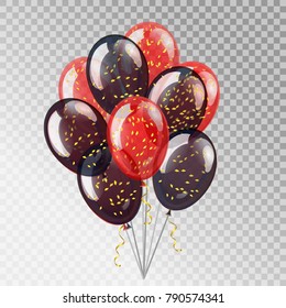 Bunch of Balloons. Red and Black air balloons isolated on transparent background. Vector illustration