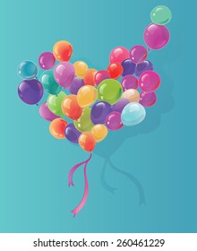 Bunch of balloons in the shape of heart. The poster can be used for advertising.Bright balloons.Vector