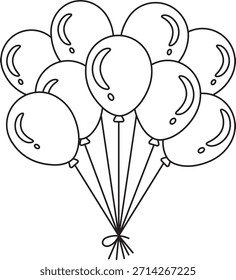 Bunch of Balloons Vector Line Art Illustration