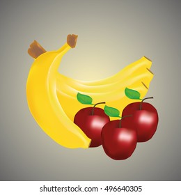 Bunch of bananas and apples. Vector illustration.