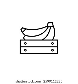 Bunch of bananas in crate. Farmer market produce, green vegetables and fruits. Eco-friendly organic groceries. Pixel perfect, editable stroke vector icon