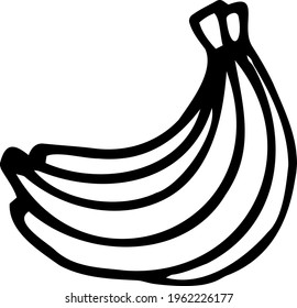 A bunch of bananas drawn by hand. Black and white vector illustration. Isolated object on a white background. Delicious and healthy fruits. Vegetarian food.