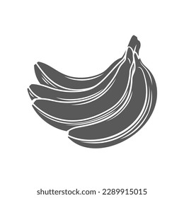 Bunch of bananas glyph icon vector illustration. Stamp of four bananas with peel from tree, tasty ripe fruits with skin in bundle and harvest of tropical farm garden, product of agriculture market