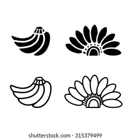 bunch of bananas icon and logo in silhouette and linear style