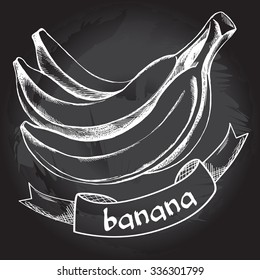 Bunch of bananas on the blackboard. Vector Illustration. 