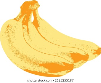 A bunch of bananas – a vintage vector illustration in retro engraving style, with detailed texture and a warm yellow palette, symbolizing tropical freshness.