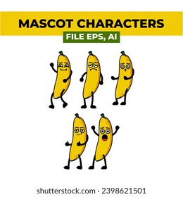 A bunch of bananas with the words "mas characters" is a playful and colorful design suitable for children's products, tropical themes, and fun, vibrant illustrations.