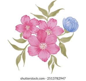 bunch of beautiful watercolor  peony, rose and tropical leaves. Realistic flower clipart, floral arrangement.  hand drawn botanical illustration.