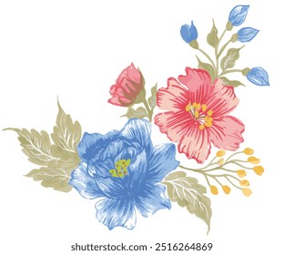 Manojo de hermosa peonía acuarela, rosa y hojas tropicales. Clipart de flores realista, arreglo floral. ilustración de flor botánica dibujada a mano.