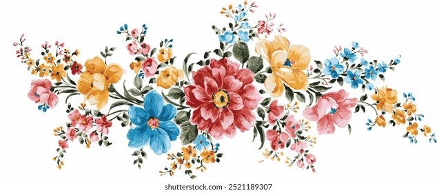 Manojo de hermosa acuarela de flores silvestres, rosa, peonía con hojas tropicales. Clipart de flores realista, arreglo floral. ilustración de flor botánica dibujada a mano.