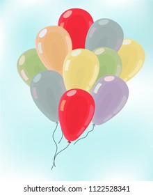 Bunch of birthday balloons in cartoon flat style. Vector set