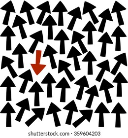 Bunch of black arrows and one opposite red.