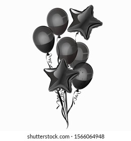 A bunch of black balloons isolated on a white background. Vector graphics.