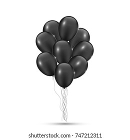 Bunch of black realistic balloons are isolated on white background. The shadow of the balls. Black Friday. Vector illustration