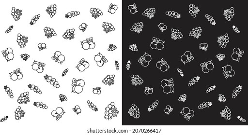 BUNCH OF BLACKCURRANTS Doodle with two colors.Line Art illustration of  blackcurrants.