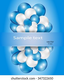 A bunch of blue balloons. A place for inscriptions. Postcards birthday boy.