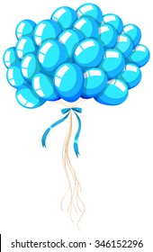 Bunch of blue balloons with ribbon illustration Stockvektorkép