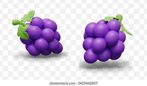 Bunch of blue grapes. 3D illustration in cartoon style. Delicious berries