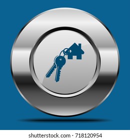 A bunch of a blue keys with in the form of a small house. Chromium button design a silver with shadow. Vector illustration 