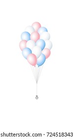 A bunch of blue, pink and white party balloons vector illustration. Holiday and baby shower party decoration. Gradient and mesh tool.