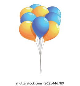 Bunch of blue and yellow balloons floating with helium, perfect for birthday greeting card or party invitation