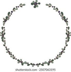 Bunch of Blueberries tree wreath illustration for decoration on farm, wildlife and rural concept.