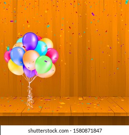 Bunch of bright balloons and space for text against color background