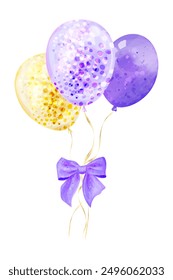 Bunch of bright balloons tied with a bow, isolated on a white background