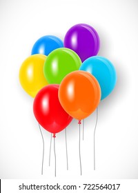 Bunch of bright colorful balloons with strings. Vector illustration for your graphic design.