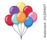 A bunch of brightly colored balloons scattered on a white background