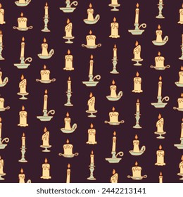Bunch of Burning Candles with Stars Seamless Pattern Vector illustration Design