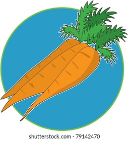 A bunch of carrots on a bright blue circle background