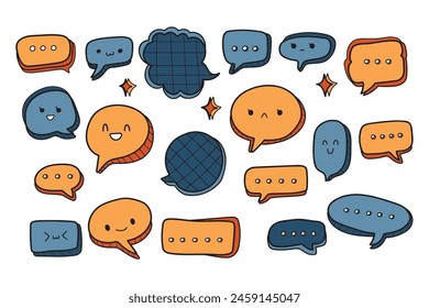 A bunch of cartoon faces with speech bubbles. The speech bubbles are all different sizes and shapes. Scene is lighthearted and fun
