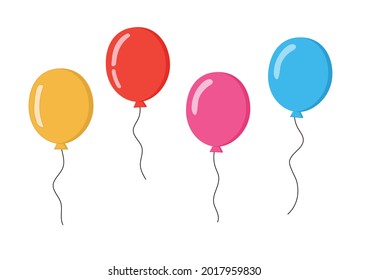 Un montón de globos planos de dibujos animados sobre un fondo blanco. Cumpleaños, celebraciones, eventos. Imagen vectorial.