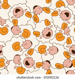 Bunch of cartoon sheep. Vector seamless pattern.