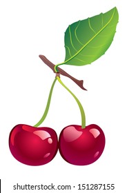 Bunch of cherries isolated over a white background