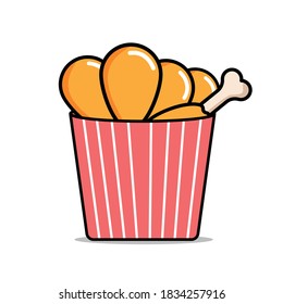 A bunch of chicken drum sticks in a bucket full of fried chicken flat art illustration. EPS10