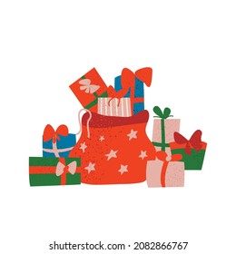 Bunch of christmas gift boxes. Isolated vector illustration.