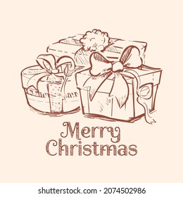 A bunch of Christmas gifts sketch hand drawn