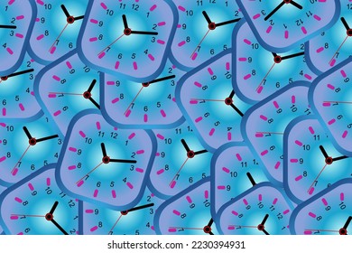 Bunch of clocks scattered randomly, vector concept of wasted time in life