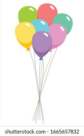 Bunch of color balloons isolated on white background. Flat vector illustration.