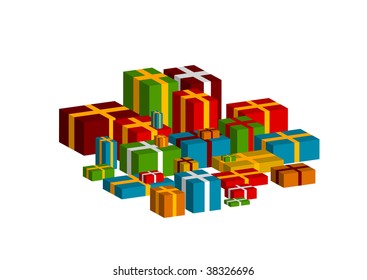 Bunch of color gifts on the white background.